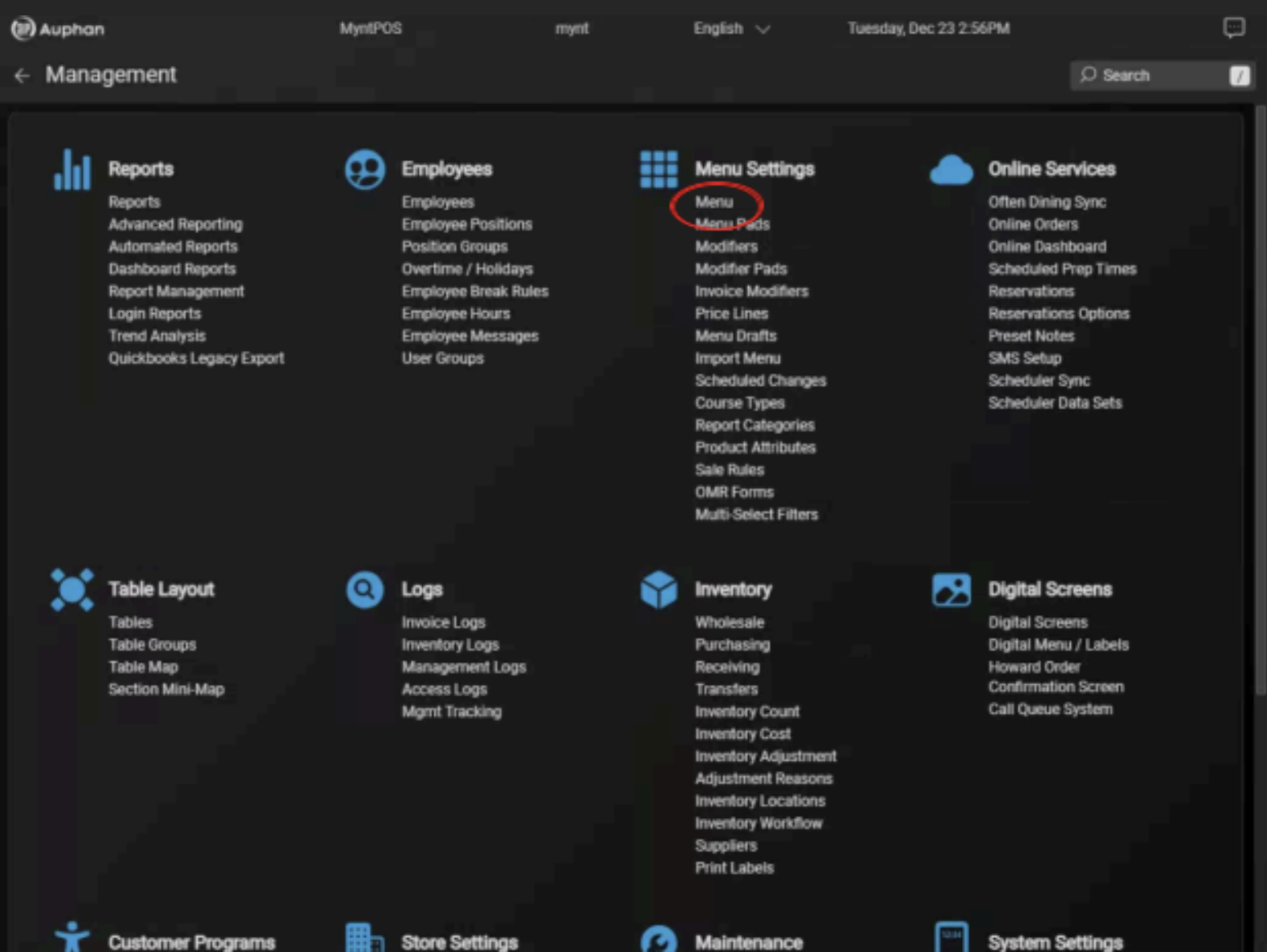 management - menu