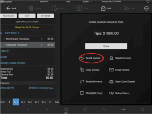 recall invoice