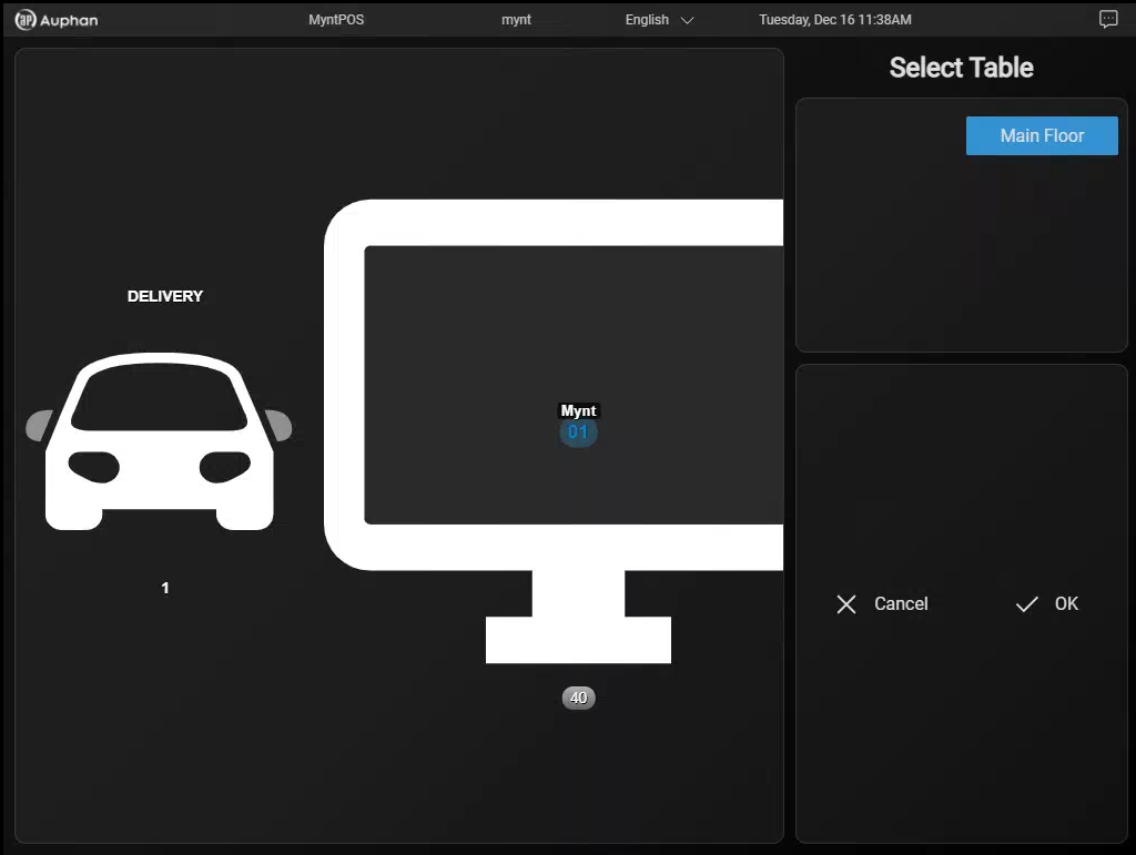 Mynt POS table map showing tables available to copy the invoice.