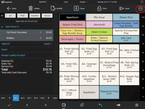 Mynt POS invoice item screen with the More menu button highlighted.
