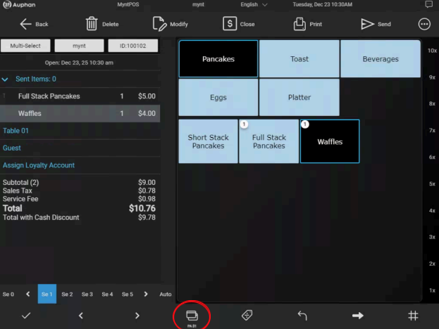 Mynt Preauthorization – PA Button Mynt POS invoice with the PA preauthorization button highlighted