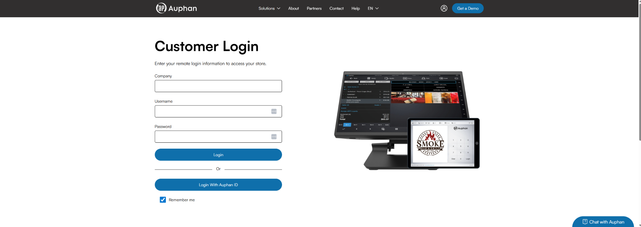 Auphan Customer Login screen with the Login button