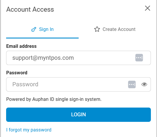 Auphan ID sign in dialog with email and password fields